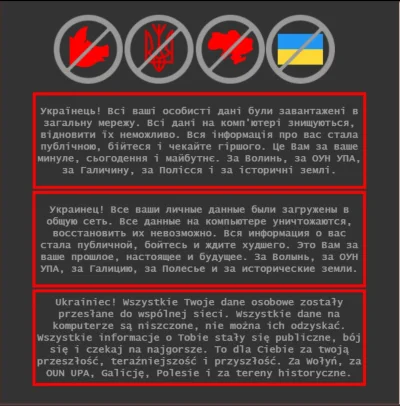 sekurak - Ukraińskie strony rządowe zhackowane. W umieszczonej grafice komunikat po p...