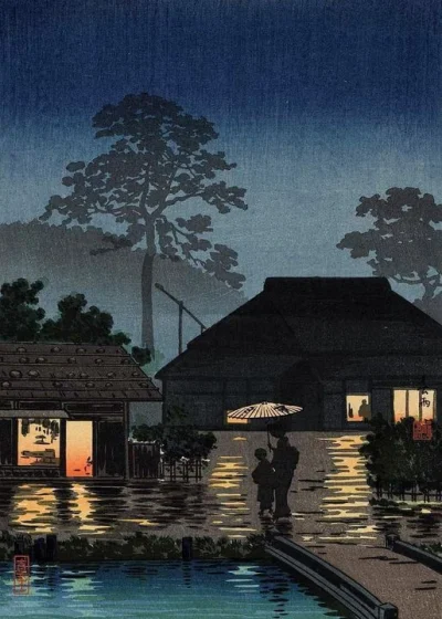 Lifelike - Long spell of rain; Tsuchiya Koitsu
drzeworyt, 1930 r., 18 x 25 cm
#arte...