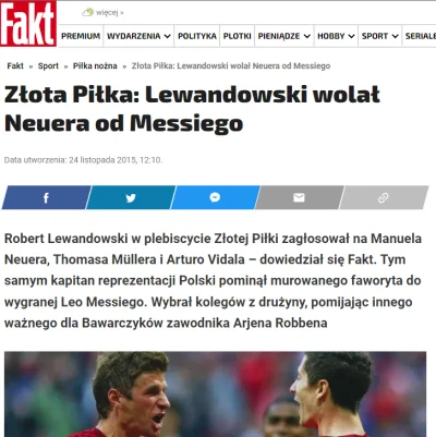 agent89 - w 2015 roku Lewandowski pominął Messiego i głosował na kolegów z Bayernu ( ...