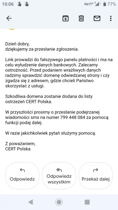 smashek - Na przyszłość... Wiadomosc mozna przekazac do cert smsem