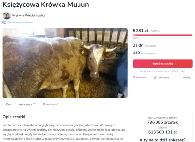 B.....a - Zebrano już ponad 5 tys złotych na ratowanie transseksualnej krowy XD. POWO...