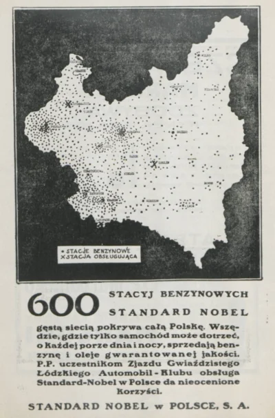 francuskie - Przedwojenna reklama 600 stacji Standard Nobel SA w Polsce. Ich lokaliza...