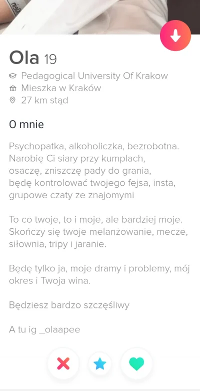 GlodnyZNatury - To pewnie miał być ten smieszny i oryginalny opis 

#tinder #zwiazki ...