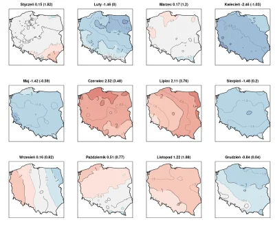 Antorus - Rok 2021 w Polsce - porównanie odchyleń temperatury względem różnych okresó...