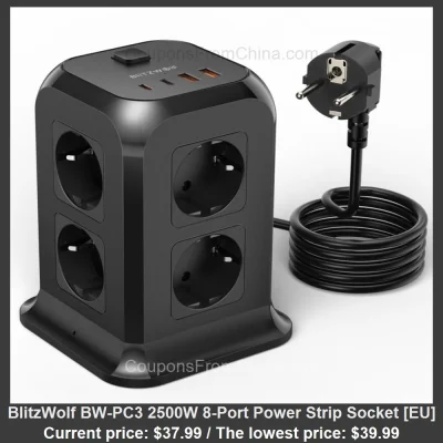 n____S - BlitzWolf BW-PC3 2500W 8-Port Power Strip Socket [EU]
Uwaga: The lowest pri...