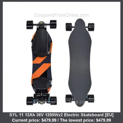 n____S - SYL 11 12Ah 36V 1200Wx2 Electric Skateboard [EU]
Cena: $479.99 (najniższa w...