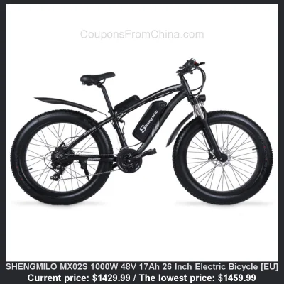 n____S - SHENGMILO MX02S 1000W 48V 17Ah 26 Inch Electric Bicycle [EU]
Cena: $1429.99...