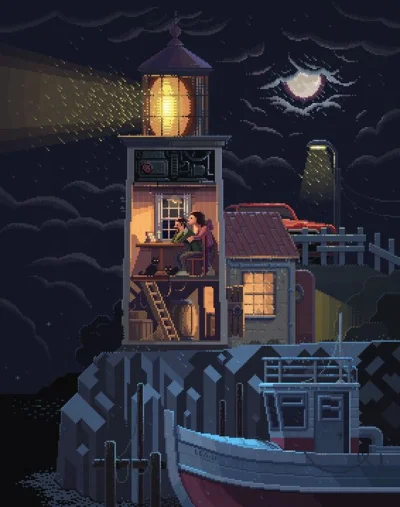 GARN - #pixelart autor: Octavi Navarro, Scene # 34: 'Lighthouse'