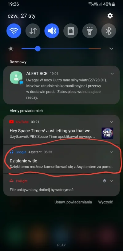 Czimchik - Mam w powiadomieniu takie coś i nie znika. Wyłączyłem asystenta google, us...