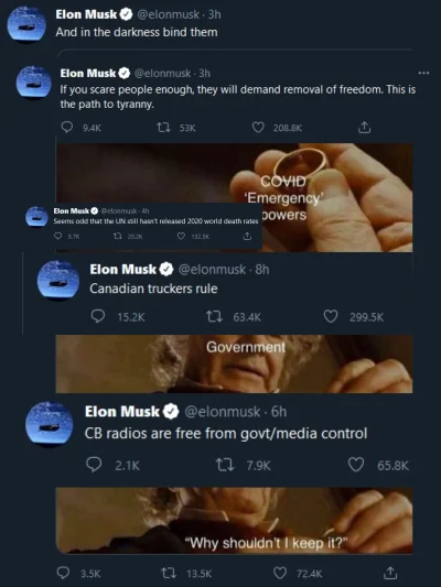 ewolucja_myszowatych - Elon cały dzień wrzuca antyrządowe tweety, coś jest na rzeczy
...