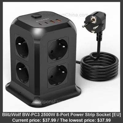 n____S - BlitzWolf BW-PC3 2500W 8-Port Power Strip Socket [EU]
Cena: $37.99 (najniżs...