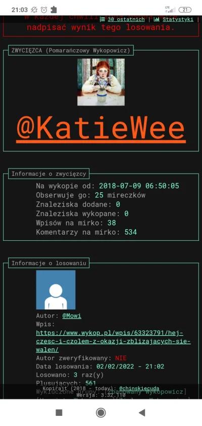 Mowi - @KatieWee: gratuluję i zapraszam na pw :)