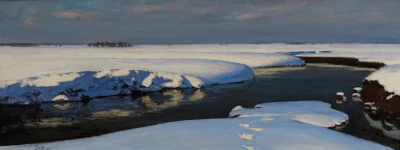 Hoverion - Julian Fałat 1853-1929 
Krajobraz zimowy z rzeką, 1907, olej na płótnie, ...