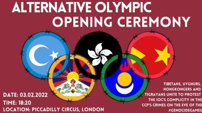Banami - Przerobiona flaga olimpijska to symbol przeciwników organizacji igrzysk w Ch...