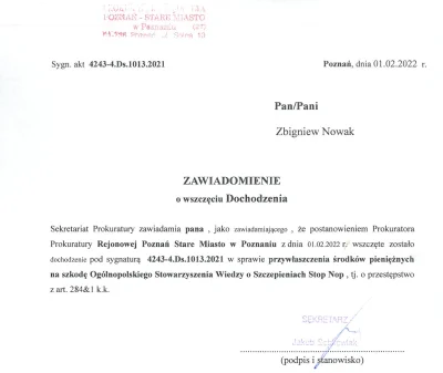 Lutekcjusz - Dla osób bez FB:

Justyna Socha w prokuraturze. Nasze stowarzyszenie b...