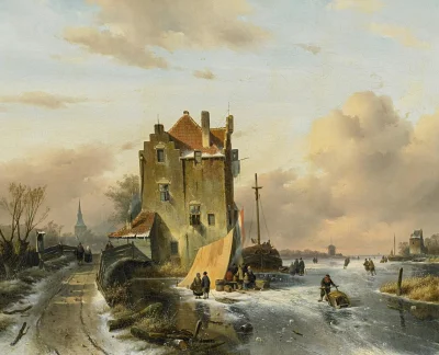 Hoverion - Charles Leickert 1816-1907
Zugefrorener hollandischer kanal mit marktzelt...