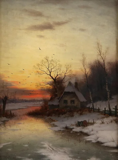 Hoverion - Eduard Hein 1854-1918 
Winterlandschaft im abendrot, olej na płótnie, 35x...