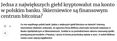 Instynkt - Pamiętacie aferę gsy kiedyś Bitfinex miał konto w Banku Spółdzielczym w Sk...