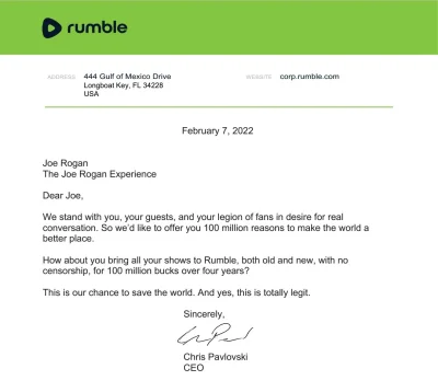 covid_duck - 100M $
Ciekawa oferta od CEO Rumble do Joe Rogana XD

https://twitter...