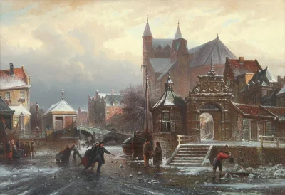 Hoverion - Elias Pieter van Bommel 1819-1890 
Schaatspret op een stadsgracht, olej n...