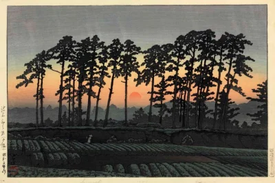 Lifelike - Sunset at Ichinokura; Kawase Hasui
drzeworyt, 1928 r.
#artevaria
#sztuk...