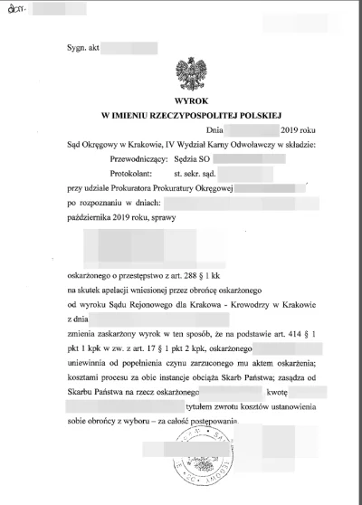 ZawszeGlebszySens - Zostałem uniewinniony w 2019r. w związku z uszkodzeniem mienia(st...