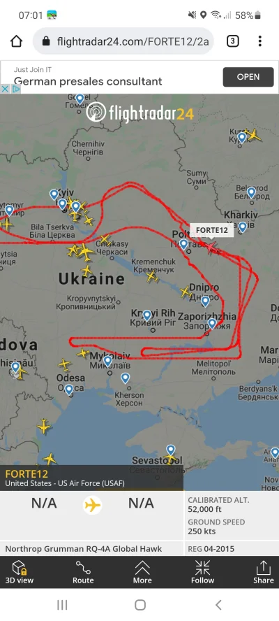 thony - Od wczoraj chyba jakiś amerykański samolot wywiadowczy kręci się nad Ukrainą