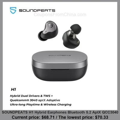 n____S - SOUNDPEATS H1 Hybrid Earphones Bluetooth 5.2 AptX QCC3040
Cena: $68.71 (naj...