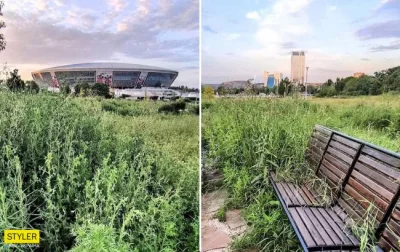 KazachzAlmaty - Niszczejący i zarastający obszar Donbass Arena, 2021