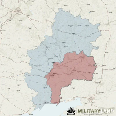 delvian - Czerwony - obecne tereny należące do D/ŁNR. 
Niebieski - tereny, które ogł...