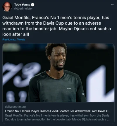 covid_duck - Grael Monfils, francuski tenisista numer 1 wśród mężczyzn, wycofał się z...