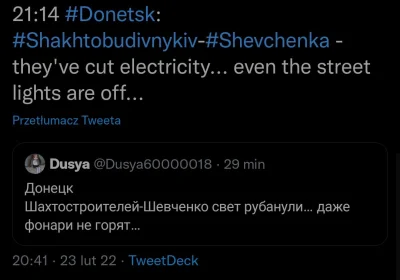 dqti - #ukraina Prąd i światła na ulicach w Doniecku odcięte.