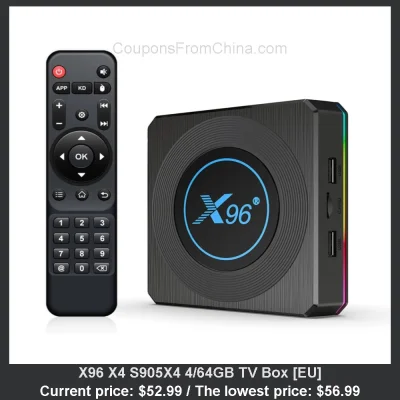 n____S - X96 X4 S905X4 4/64GB TV Box [EU]
Cena: $52.99 (najniższa w historii: $56.99...