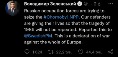 trykas - Trochę wcześniej był tweet prezydenta Ukrainy że tam walczą,