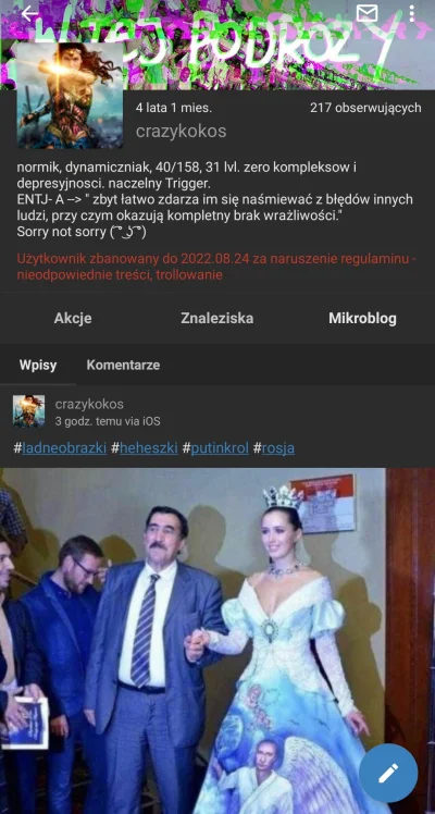 O.....l - Jeden z naczelnych #atencyjnyrozowypasek wykopu dostał bana, przynajmniej t...