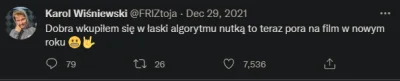 budynmalinowy - @Lapidarny: po ostatniej nucie twierdził, że teraz algorytm go lubi, ...