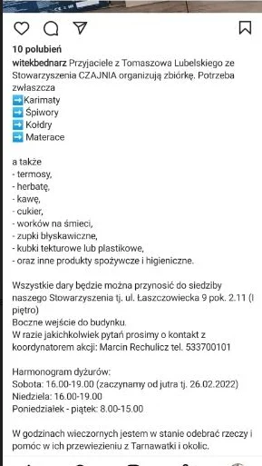 powsinogaszszlaja - Pomoc uchodźcom

W Tomaszowie Lubelskim i okolicach, koordynacj...