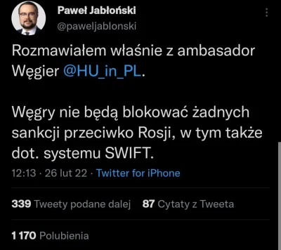 Sigurdsdottir - Węgry nie będą blokować SWIFT. 

#wojna #rosja #ukraina #wegry