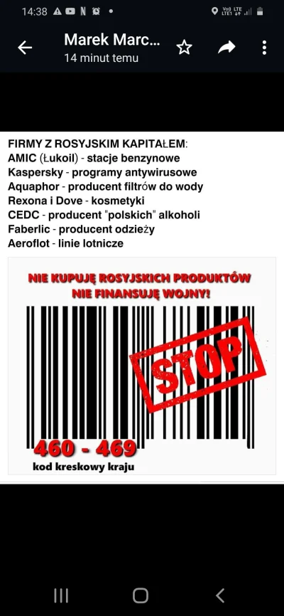 OlafMarchewkoNosy12 - #rosja 
#bojkot 
Ej mirki, robimy liste produktów na ktorych ...