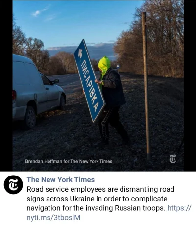 biesy - NY Times podaje, że ukraińscy drogowcy usuwaja znaki z traktów, żeby utrudnić...