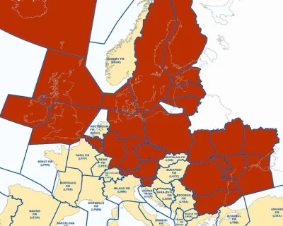 Mistborn - Mapa Europy z zamkniętą strefą powietrzną dla Rosji oznaczonymi kolorem cz...