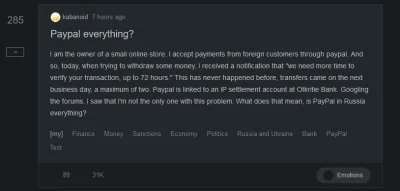 Brydzo - PayPal robi problemy Rosjanom. Przy próbie wypłaty niektórzy Rosjanie dostaj...