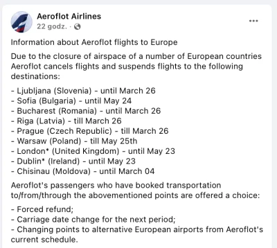 ATAT-2 - Zobaczyłem dzisiaj post Aeroflotu o anulowaniu lotów do Europy. Raczej trakt...
