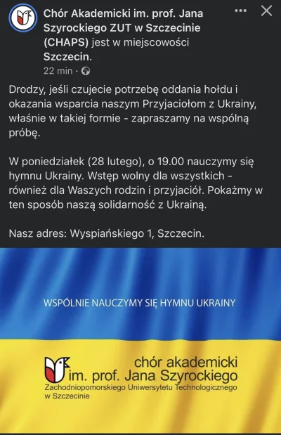 mzuczek - Jakby ktoś chciał okazać wsparcie dla Ukraińców śpiewająco to w Szczecinie ...