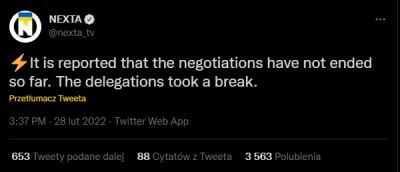mel0nik - Podobno negocjacje nadal trwają, ale jest przerwa. 
#ukraina #rosja #wojna