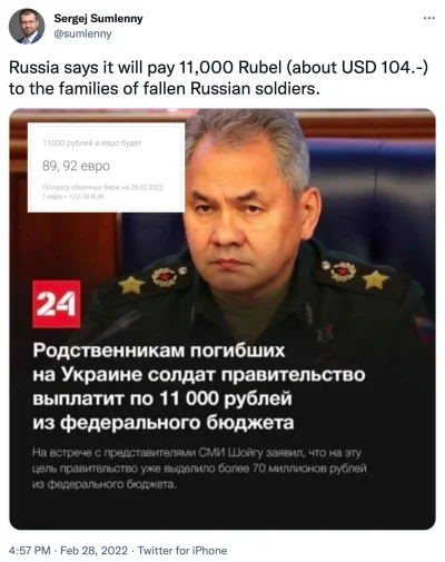 szyy - Dowiedzieliśmy się dzisiaj, na ile Putin wycenił życie jednego Rosjanina - 439...