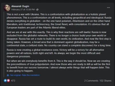 cerastes - Wrzucam wam bardzo ciekawy wpis jaki popełnił Aleksander Dugin, główny ide...