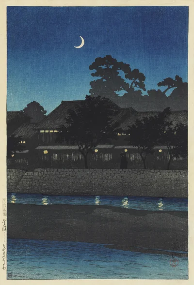 Lifelike - Półksiężyc i herbaciarnie w Kanazawie; Kawase Hasui
drzeworyt, 1920 r., 3...
