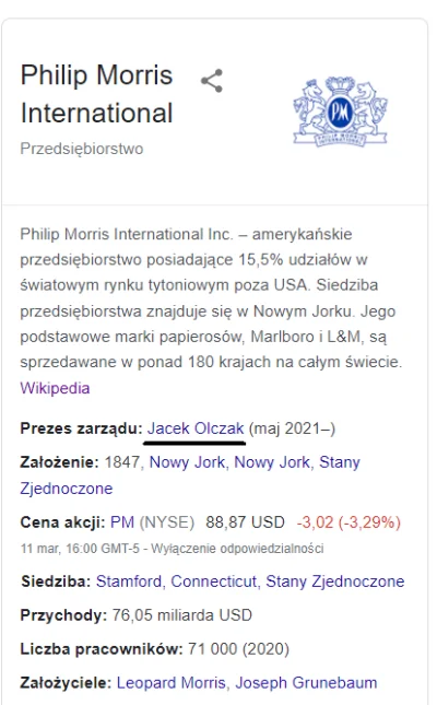 taconeone - Warto podkreślić, że CEO Philip Morris jest Polak - Jacek Olczak