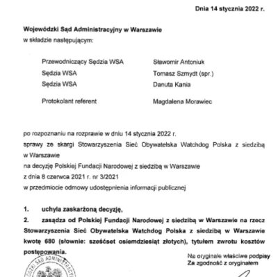 WatchdogPolska - Sprawa o tajny PR Polskiej Fundacji Narodowej toczy się od 2018 roku...